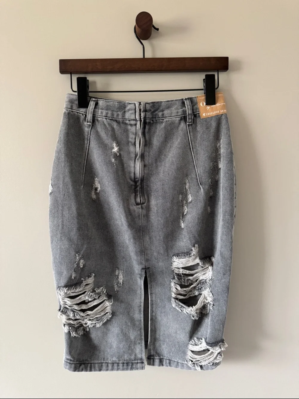 ONE TEASPOON PHANTOM FREELOVE DISTRESSED DENIM PENCIL SKIRT GRAY SIZE 27 - Picture 2 of 5